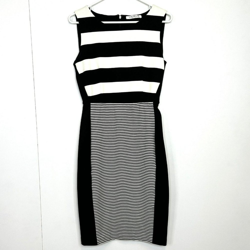 MaxMara Dress Sheath Sleeveless Black White Striped Stretch Size 42 US Medium - Picture 1 of 4